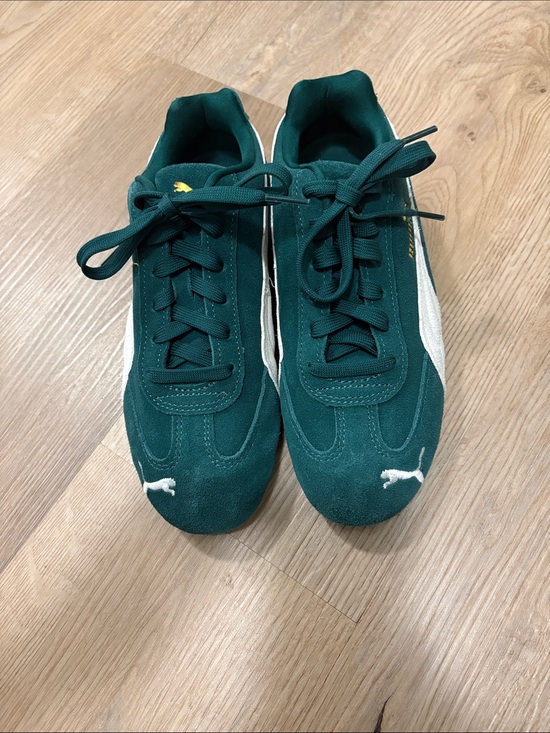 Puma Shoes - Puma Women's Dark Green Suede Sneakers with White Formstrip
